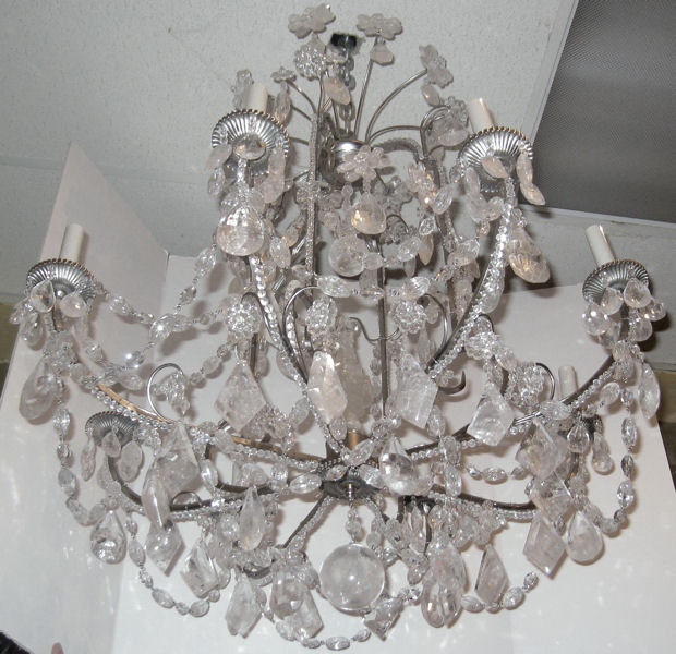Modern 8-Candle Silvered Metal Rock Crystal Chandelier