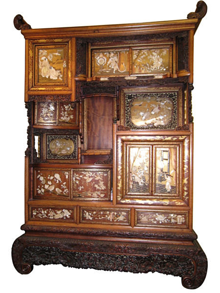 Japanese Meiji Period Lacquered & Inlaid Rosewood Cabinet