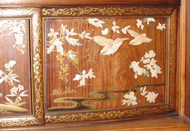 Japanese Meiji Period Lacquered & Inlaid Rosewood Cabinet