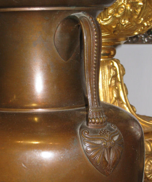 Pair Antique Bronze Greek Revival Amphora Vases Jars