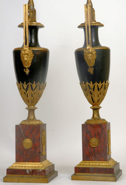 Pair Antique French Empire Ormolu Bronze Urns Vases
