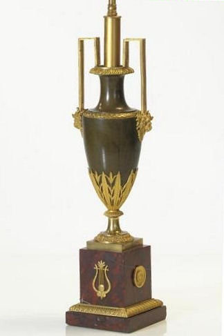 Pair Antique French Empire Ormolu Bronze Urns Vases