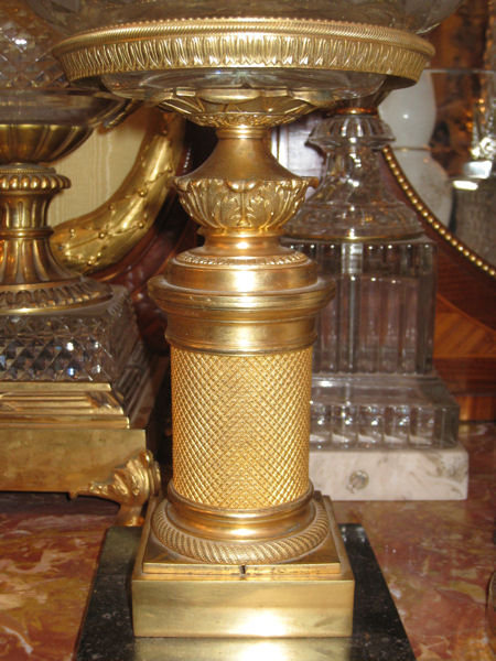 Pair Russian Empire Style Bronze & Cut Glass Tazzas