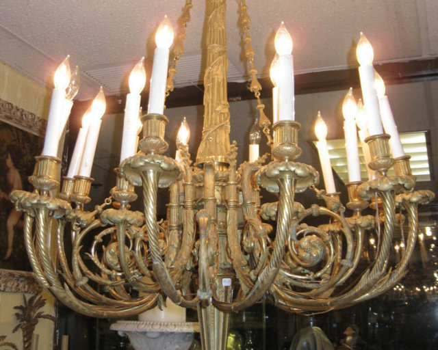 Louis XVI Style 18-Light Ormolu Bronze Chandelier After Pierre Gouthière