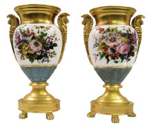 Pair of Exceptional Paris Porcelain Gilded & Floral Painted Vases