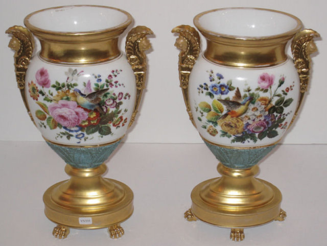 Pair of Exceptional Paris Porcelain Gilded & Floral Painted Vases