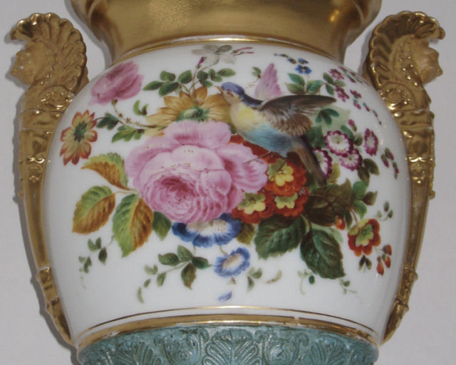 Pair of Exceptional Paris Porcelain Gilded & Floral Painted Vases