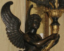 Pair Large Antique Empire Style Figurative Cherub Bronze Candelabra Sconces in Manner of Ravio