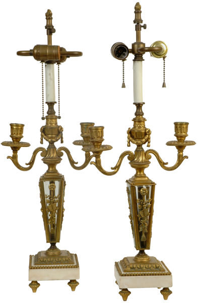 Pair Antique Gilt Bronze Louis XVI Style Table Lamps