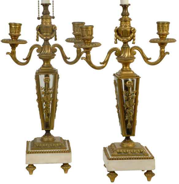 Pair Antique Gilt Bronze Louis XVI Style Table Lamps