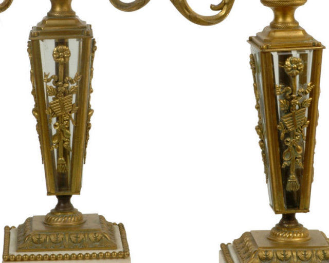 Pair Antique Gilt Bronze Louis XVI Style Table Lamps