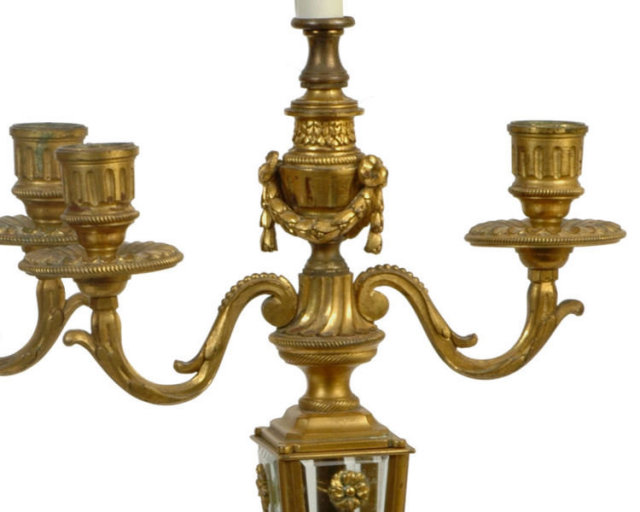 Pair Antique Gilt Bronze Louis XVI Style Table Lamps