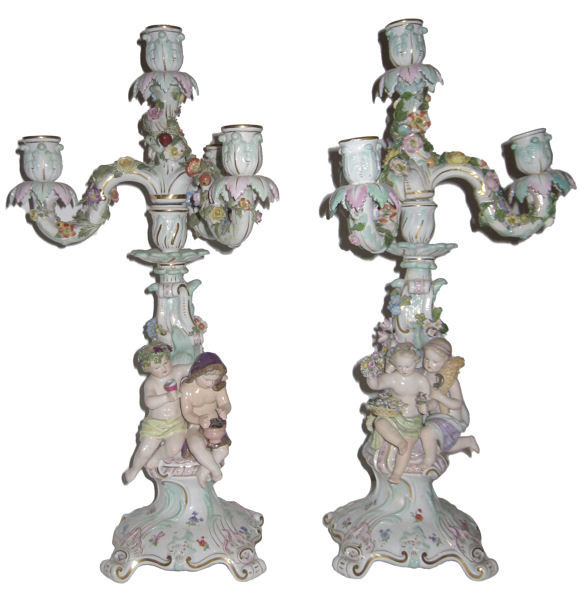 Pair Antique Meissen Figural Candelabra