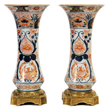 Pair of Japanese Imari Porcelain Bronze Mounted Vases
