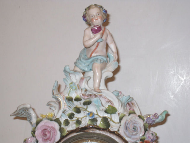 Antique Porcelain Mantle Clock in the Meissen Style