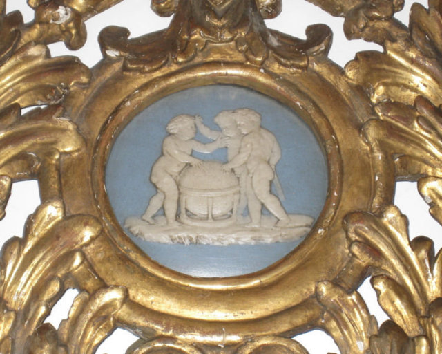 Pair of English Regency Giltwood Sconces with Wedgwood Jasperware Medallions
