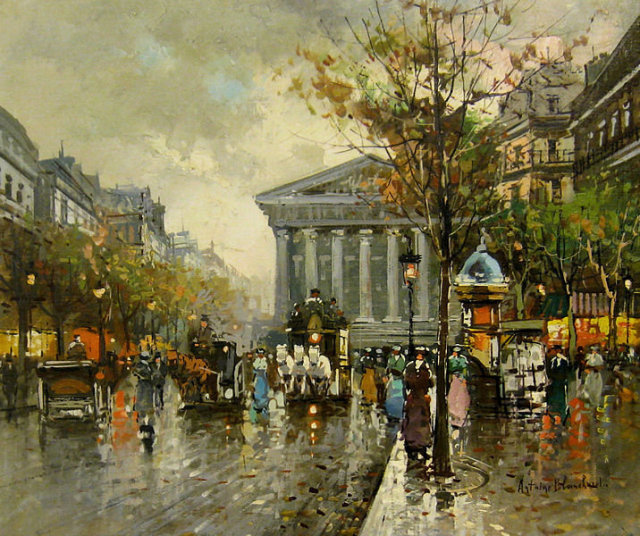 Madeleine Church Paris Cityscape Oil Painting by Antoine Blanchard