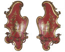 Pair of Vermilion Red Chinoiserie 2-Candle Sconces