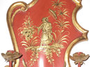 Pair of Vermilion Red Chinoiserie 2-Candle Sconces