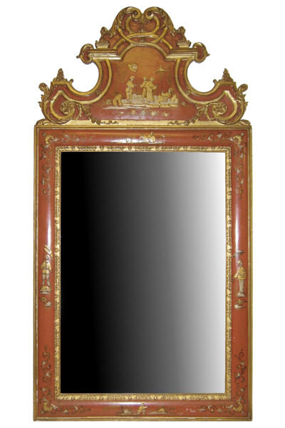 Antique Vermilion Red Chinoiserie Mirror