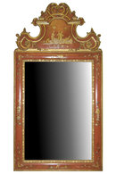 Antique Vermilion Red Chinoiserie Mirror