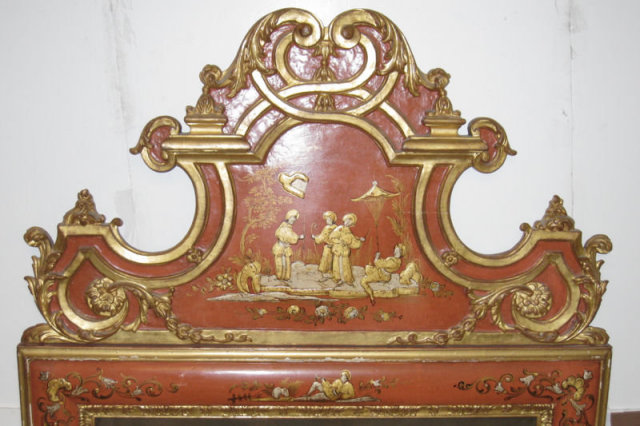 Antique Vermilion Red Chinoiserie Mirror