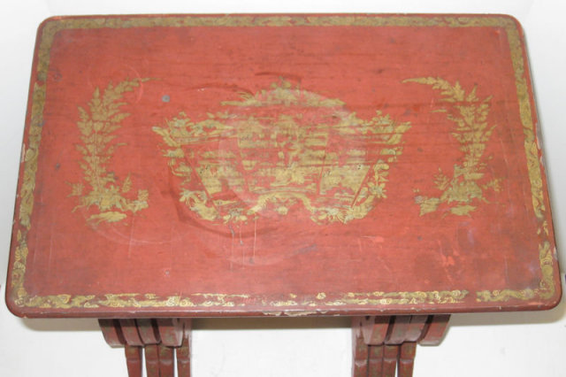 Antique Set of Red Vermilion Japanned Chinoiserie Nesting Tables