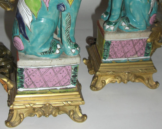 Pair of Chinese Export Porcelain Foo Dog Lamps