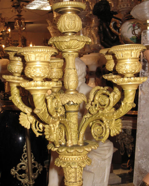Pair Antique French Restauration Charles X Period Ormolu Candelabra