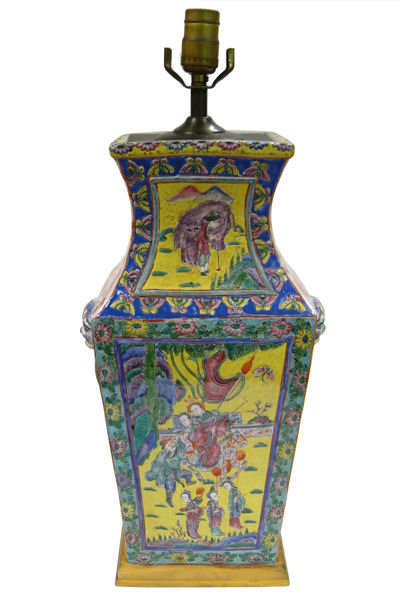 Pair of Chinese Famille Jaune Porcelain Table Lamps