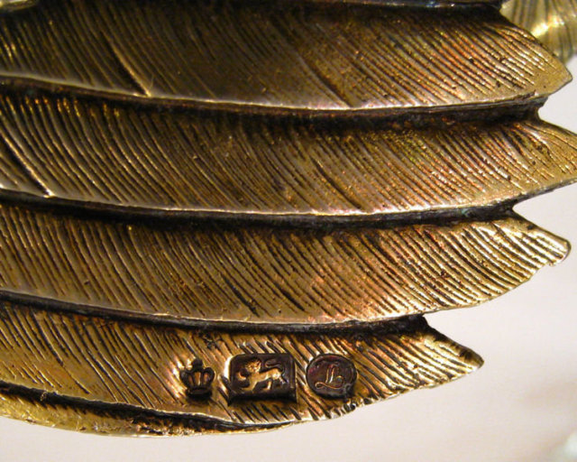 Pair of Antique German Gilded Silver Birds