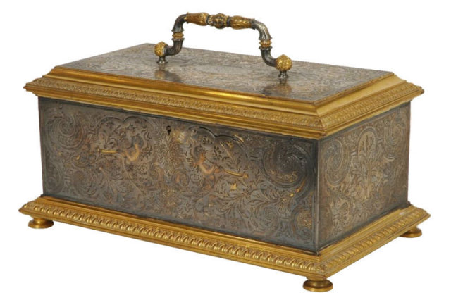 Gold & Silver Inlaid Steel & Bronze Jewellry Casket