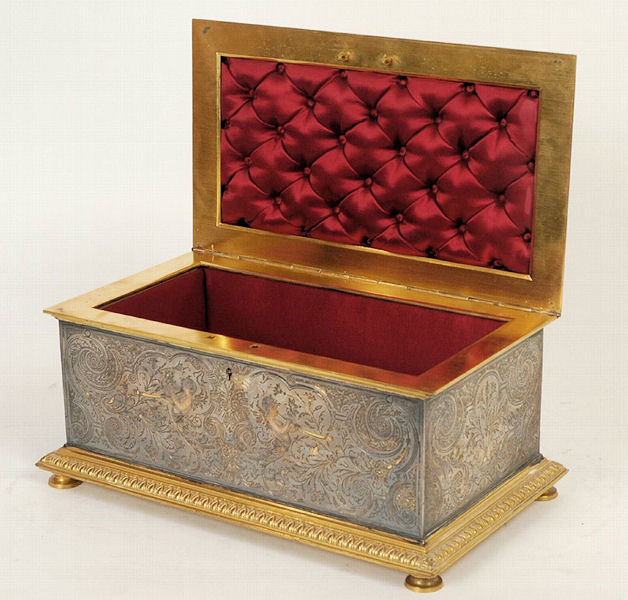 Gold & Silver Inlaid Steel & Bronze Jewellry Casket