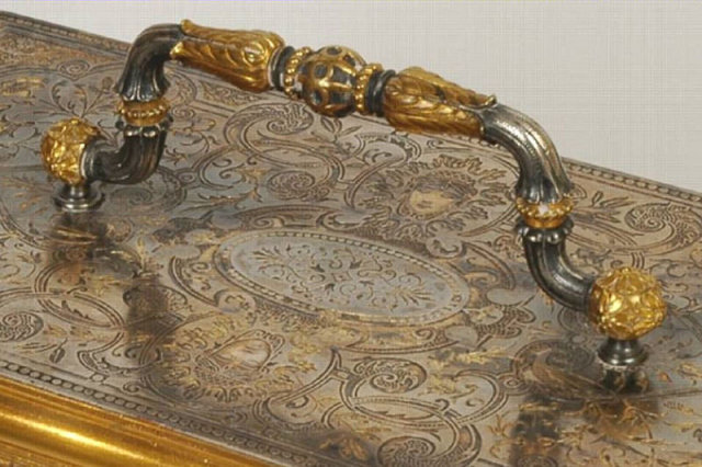 Gold & Silver Inlaid Steel & Bronze Jewellry Casket