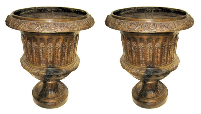 Pair of Massive Antique Campana Form Garden Urns