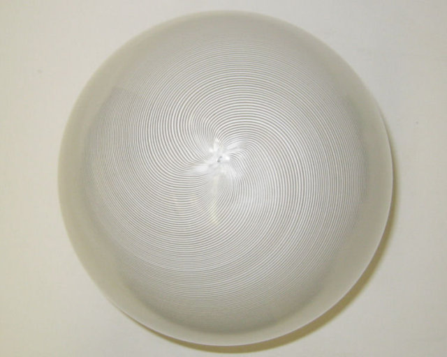 1983 White & Clear Filigrana Glass Egg Sculpture by Venini