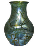 Antique Loetz Iridescent Green Glass Vase with Creta Pampas Decor