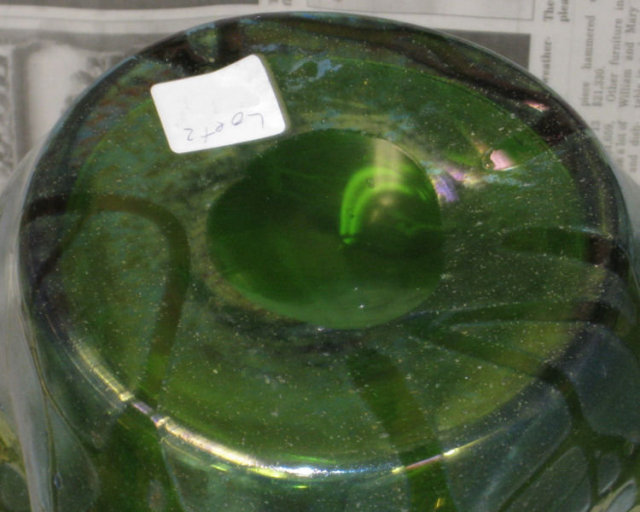 Antique Loetz Iridescent Green Glass Vase with Creta Pampas Decor