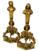 Pair of Large Italian Baroque Neoclassical Figural Andirons Firedogs Chenets