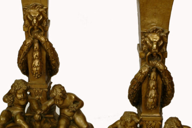 Pair of Large Italian Baroque Neoclassical Figural Andirons Firedogs Chenets
