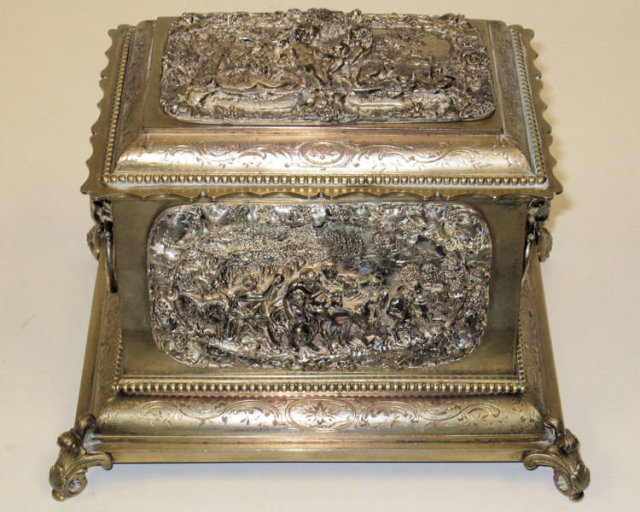 Antique French Silvered Bronze Tea Caddy