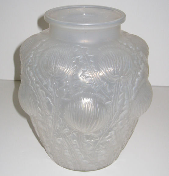 Lalique Opalescent Domremy Thistle Motif Glass Vase