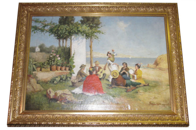 Seaside Genre Oil on Canvas After Antonio Paoletti De Giovanni