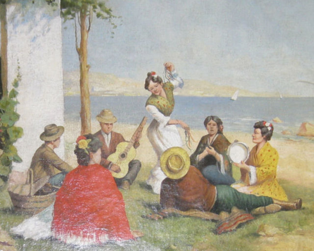 Seaside Genre Oil on Canvas After Antonio Paoletti De Giovanni