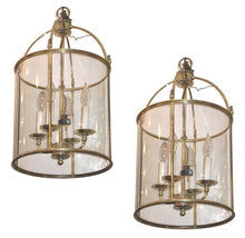 Pair of Georgian Style Brass and Glass Lanterns