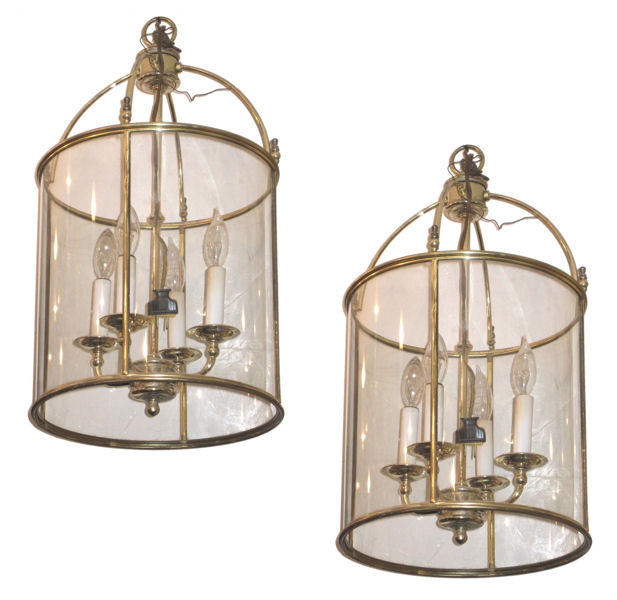 Pair of Georgian Style Brass and Glass Lanterns