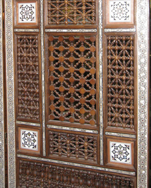 Moroccan Mother-of-Pearl & Bone Inlaid 3-Panel Wooden Screen