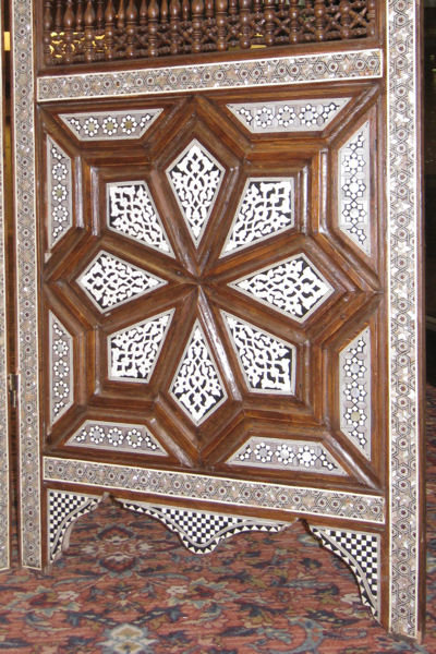 Moroccan Mother-of-Pearl & Bone Inlaid 3-Panel Wooden Screen