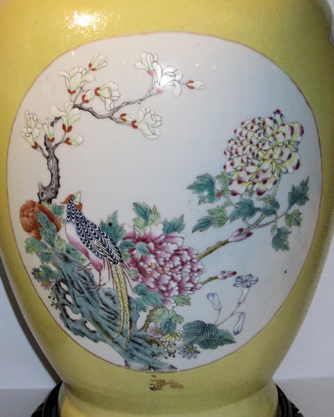 Pair of Chinese Famille Jaune Porcelain Table Lamps