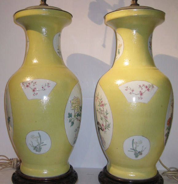 Pair of Chinese Famille Jaune Porcelain Table Lamps